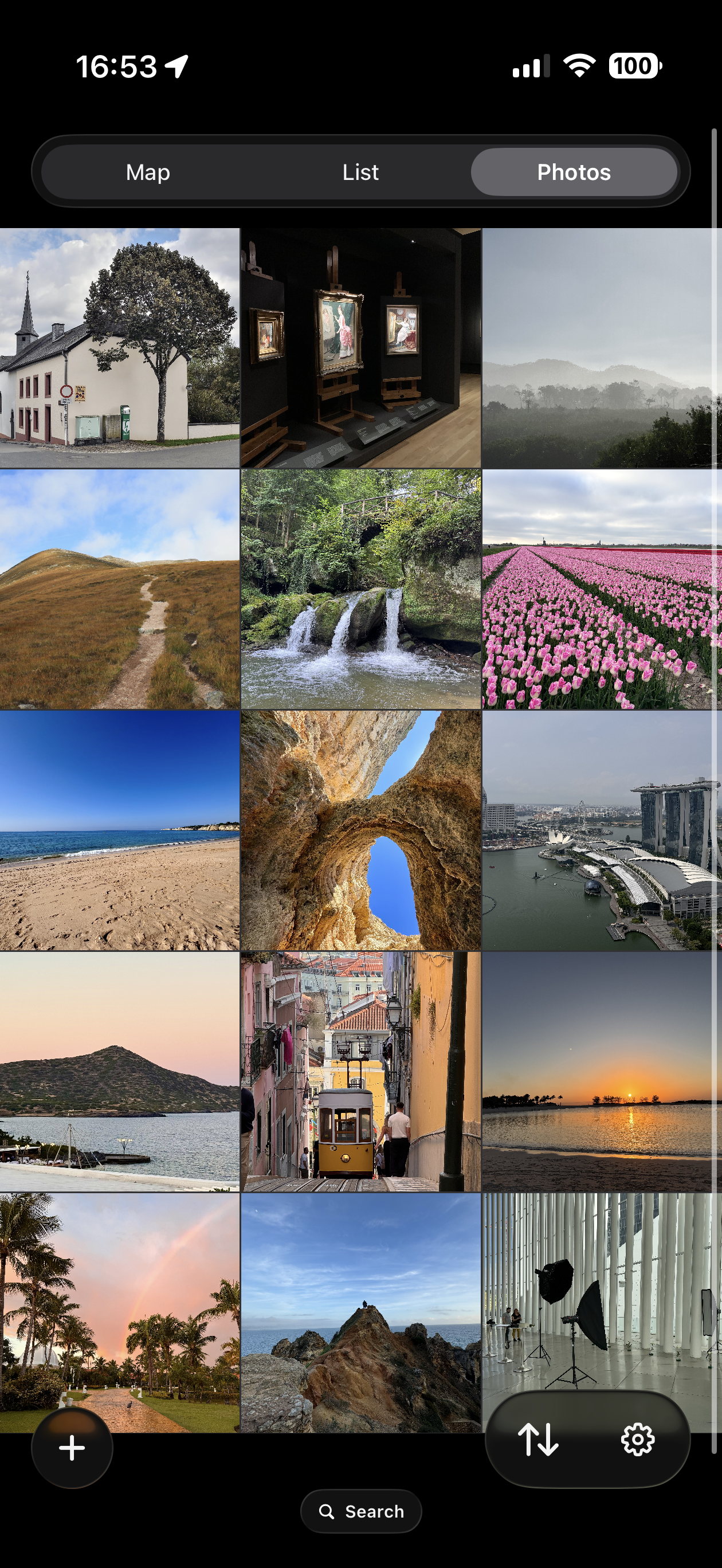 LensTrails photo grid with location images